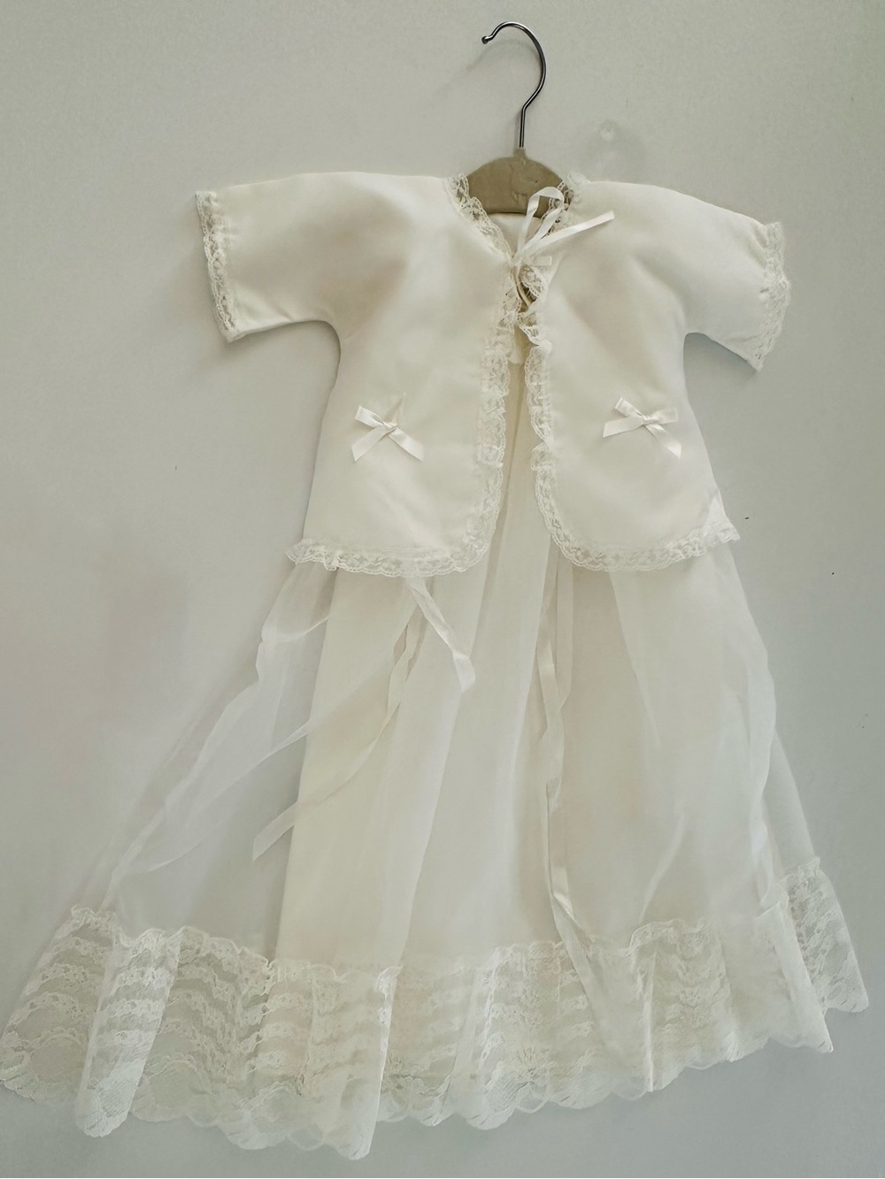 Handmade Vintage Baby Infant Christening Baptism Gown + Under Dress + Coat 60s